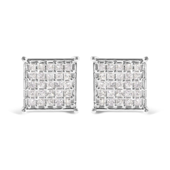 10K white gold earrings with princess diamond stones in composite setting