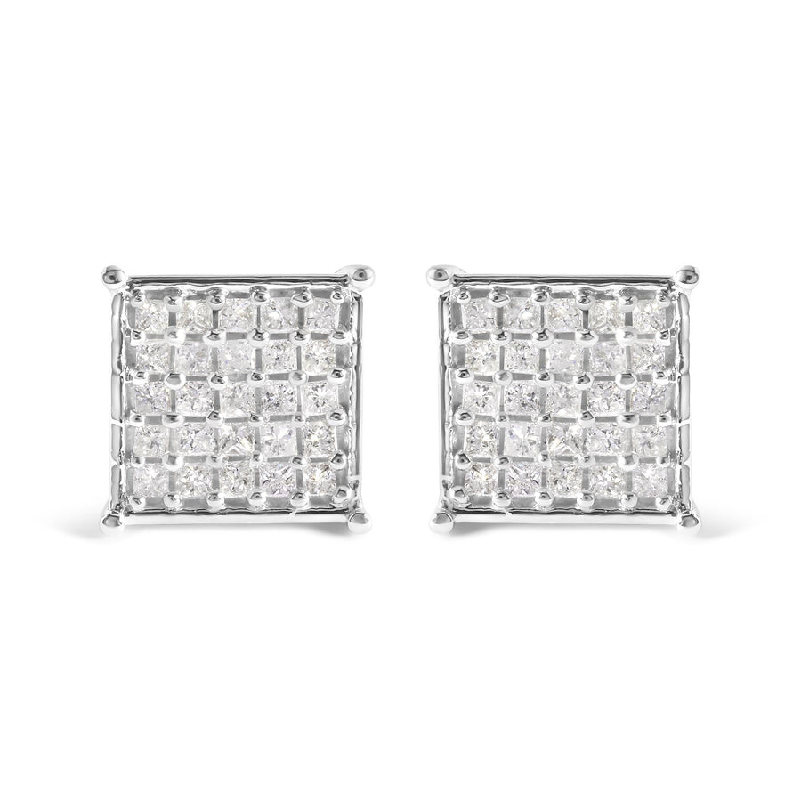 10K White Gold 3/4 Cttw Princess Diamond Composite Stud Earrings (I-J Color, I1-I2 Clarity)