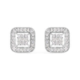 10K white gold stud earrings with square composite diamond stones thumbnail 1