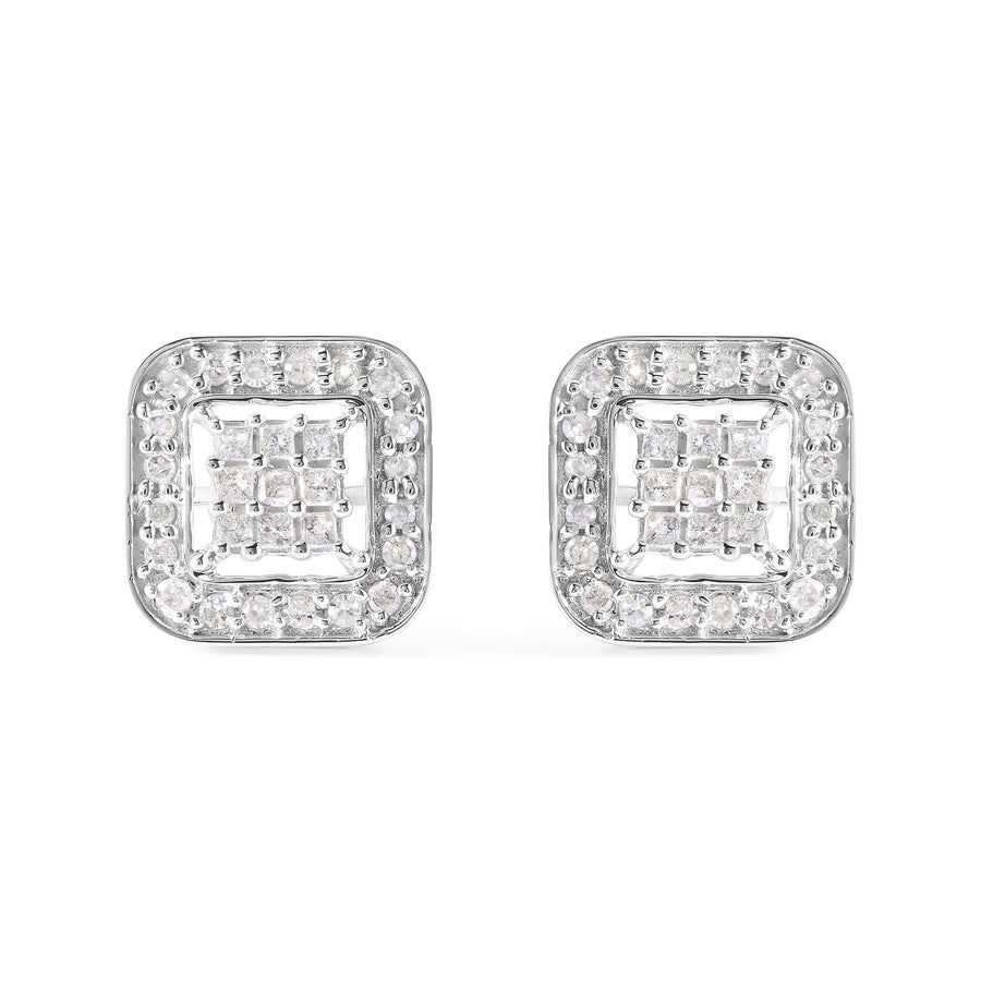 10K White Gold 5/8 Cttw Diamond Square Shaped Composite Stud Earrings (I-J Color, I1-I2 Clarity)