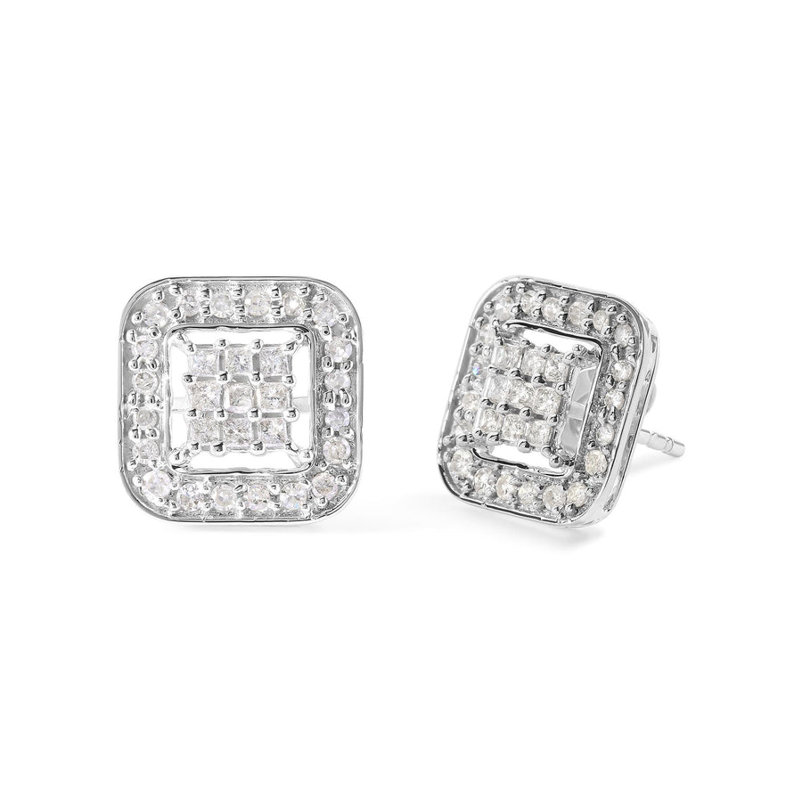 10K White Gold 5/8 Cttw Diamond Square Shaped Composite Stud Earrings (I-J Color, I1-I2 Clarity)