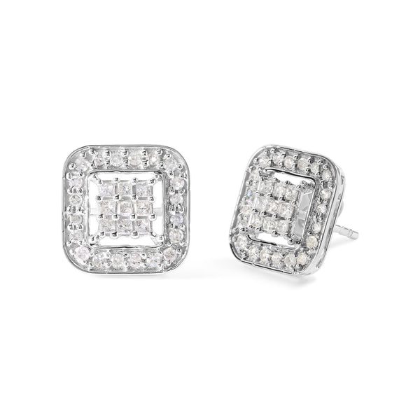 10K White Gold 5/8 Cttw Diamond Square Shaped Composite Stud Earrings (I-J Color, I1-I2 Clarity)