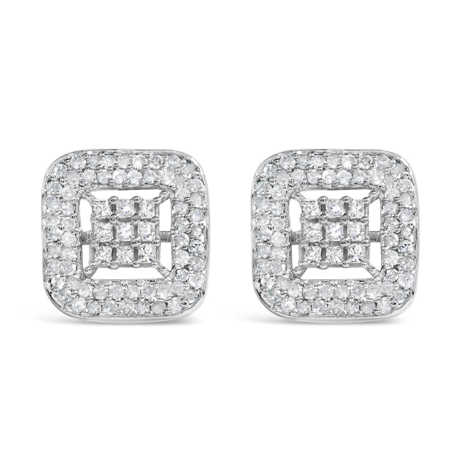 10K White Gold 1.00 Cttw Diamond Composite and Halo Stud Earrings (I-J Color, I1-I2 Clarity)