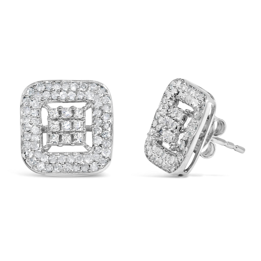 10K White Gold 1.00 Cttw Diamond Composite and Halo Stud Earrings (I-J Color, I1-I2 Clarity)