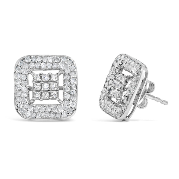 10K White Gold 1.00 Cttw Diamond Composite and Halo Stud Earrings (I-J Color, I1-I2 Clarity)