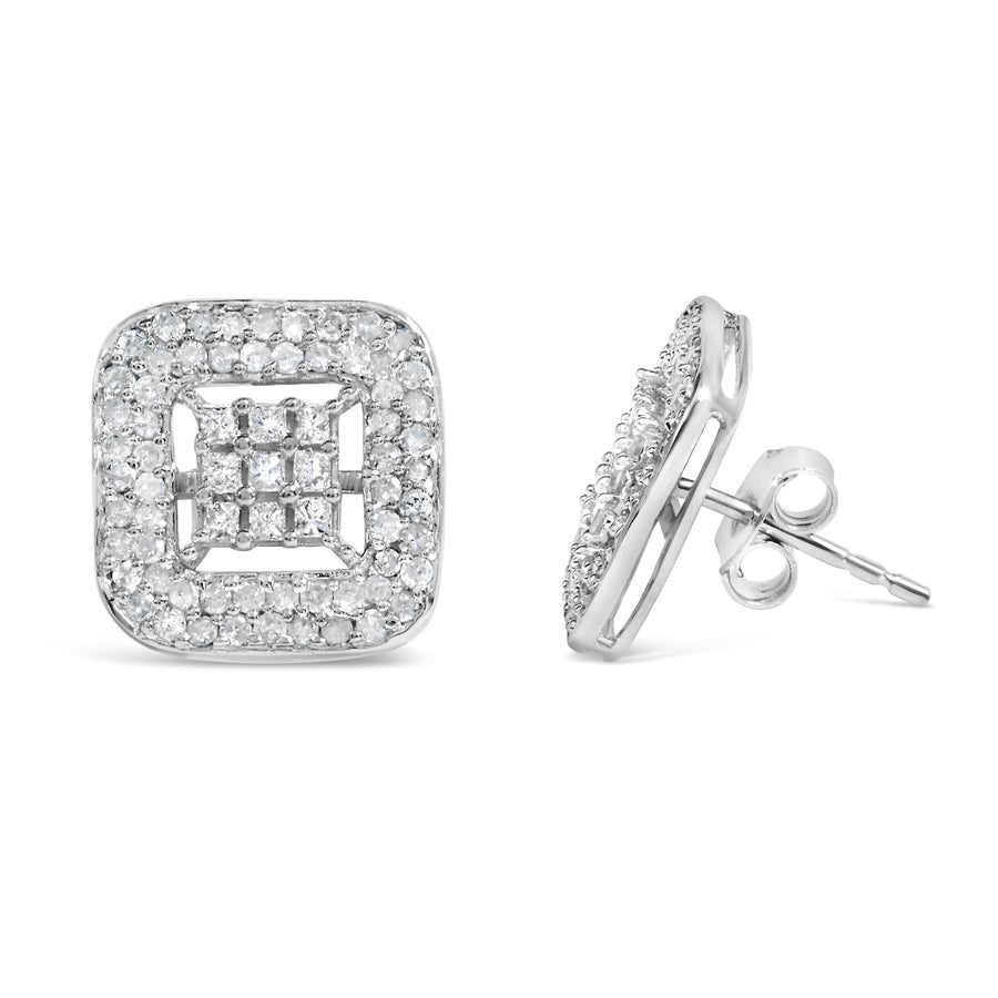 10K White Gold 1.00 Cttw Diamond Composite and Halo Stud Earrings (I-J Color, I1-I2 Clarity)