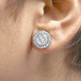 .925 Sterling Silver 3/4 Cttw Diamond Composite and Halo Stud Earrings (H-I Color, SI1-SI2 Clarity)-2 thumbnail 3