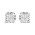 10K white gold earrings with princess-cut diamond composite and halo stones