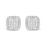 10K white gold earrings with princess-cut diamond composite and halo stones thumbnail 1