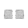 10K white gold stud earrings with princess-cut diamond stones in square clusters