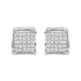 10K white gold stud earrings with princess-cut diamond stones in square clusters thumbnail 1