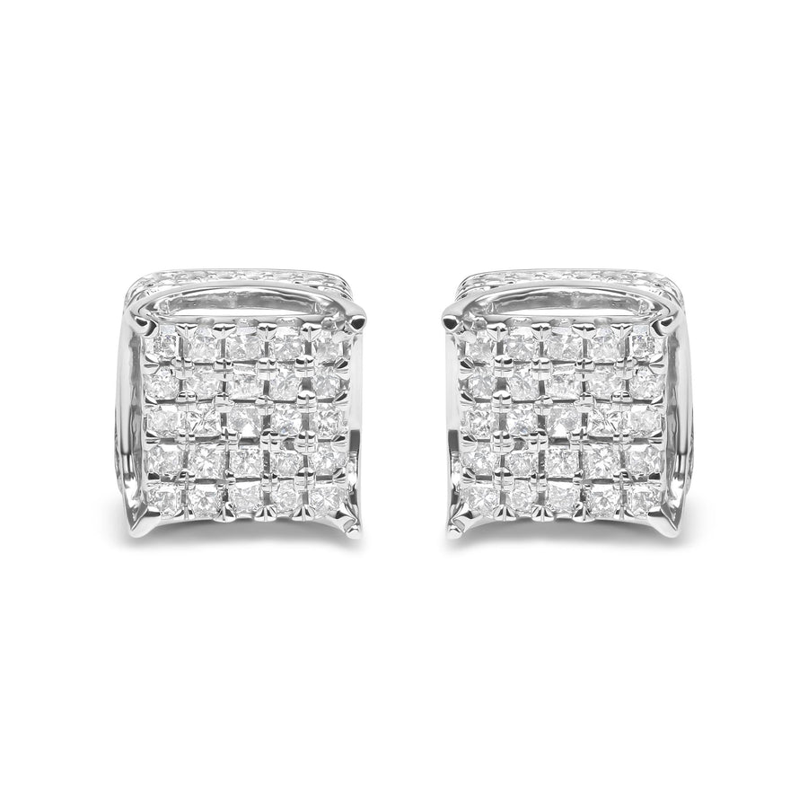 10K White Gold 1/2 Cttw Princess Cut Diamond Square Shaped Multi Stone Stud Earrings (H-I Color, SI1-SI2 Clarity)