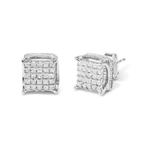 10K White Gold 1/2 Cttw Princess Cut Diamond Square Shaped Multi Stone Stud Earrings (H-I Color, SI1-SI2 Clarity)-1