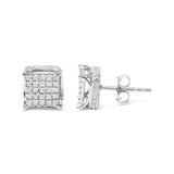 10K White Gold 1/2 Cttw Princess Cut Diamond Square Shaped Multi Stone Stud Earrings (H-I Color, SI1-SI2 Clarity)-3 thumbnail 4