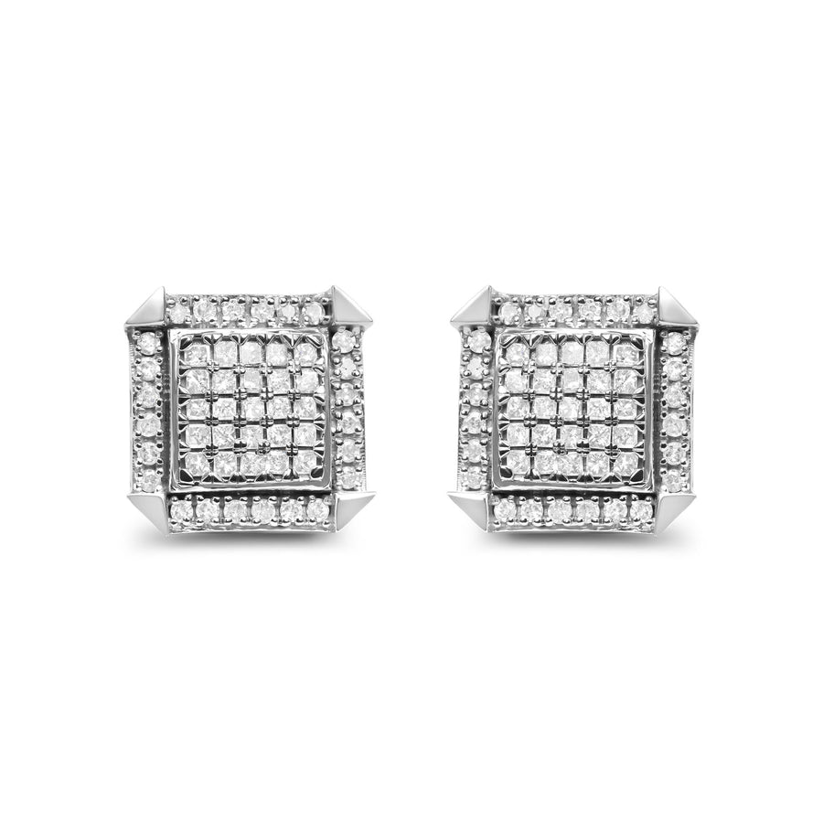 10K White Gold 1.0 Cttw Diamond  Composite with Halo Stud Earrings (H-I Color, I1-I2 Clarity)