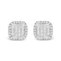 10K White Gold Invisible Set 1/2 Cttw Diamond Composite and Halo Stud Earrings (H-I Color, I1-I2 Clarity)