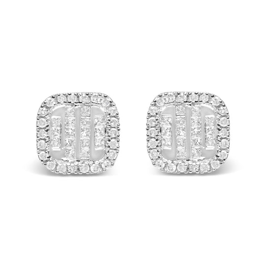 10K white gold ring with invisible-set composite and halo diamond stones