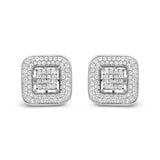 10K white gold ring with round and princess cut diamond composite halo thumbnail 1