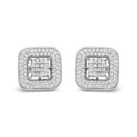 10K White Gold 1.0 Cttw Round and Princess Cut Diamond Composite Open Halo Stud Earrings (H-I Color, SI1-SI2 Clarity)