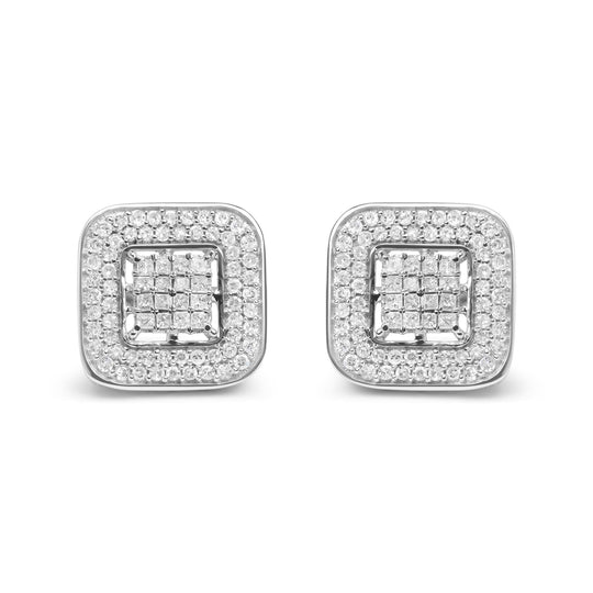 10K white gold ring with round and princess cut diamond composite halo