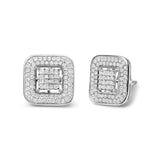 10K White Gold 1.0 Cttw Round and Princess Cut Diamond Composite Open Halo Stud Earrings (H-I Color, SI1-SI2 Clarity)-1 thumbnail 2