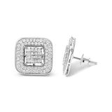 10K White Gold 1.0 Cttw Round and Princess Cut Diamond Composite Open Halo Stud Earrings (H-I Color, SI1-SI2 Clarity)-3 thumbnail 4