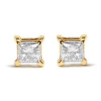 10K Yellow Gold 3/4 Cttw Princess-Cut Square Near Colorless Diamond Classic 4-Prong Solitaire Stud Earrings (J-K Color, I2-I3 Clarity)