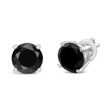 14K White Gold Round Brilliant-Cut Black Diamond Classic 4-Prong Stud Earrings with Screw Backs (Fancy Color-Enhanced, I2-I3 Clarity)-3 thumbnail 4