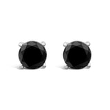 14K White Gold Round Brilliant-Cut Black Diamond Classic 4-Prong Stud Earrings with Screw Backs (Fancy Color-Enhanced, I2-I3 Clarity)-1 thumbnail 2