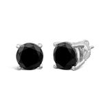 14K White Gold Round Brilliant-Cut Black Diamond Classic 4-Prong Stud Earrings with Screw Backs (Fancy Color-Enhanced, I2-I3 Clarity)-4 thumbnail 5
