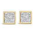 14K yellow gold stud earrings with princess-cut diamond composite face