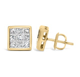 14K Yellow Gold 1.0 Cttw Princess Cut Diamond Composite Stud Earrings with Screw Backs (J-K Color, SI1-SI2 Clarity)-3 thumbnail 4
