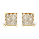 14K Yellow Gold 1 1/2 Cttw Invisible Set Princess-Cut Diamond 9 Stone Square Stud Earrings (J-K Color, SI2-I1 Clarity)-0 thumbnail 1