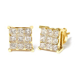 14K Yellow Gold 1 1/2 Cttw Invisible Set Princess-Cut Diamond 9 Stone Square Stud Earrings (J-K Color, SI2-I1 Clarity)-1 thumbnail 2
