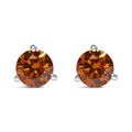 14K white gold stud earrings with two round colored diamond stones