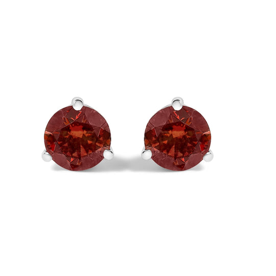 14K White Gold 3/4 Cttw Red Lab-Grown Diamond Classic 3-Prong Martini Set Solitaire Stud Earrings-0