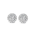 14K white gold earrings with 2 round diamond stones in hidden halo setting