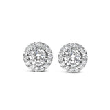 14K white gold earrings with 2 round diamond stones in hidden halo setting thumbnail 1
