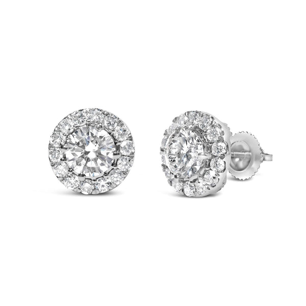 14K White Gold 3.0 Cttw Lab-Grown Diamond Hidden Halo Stud Earrings