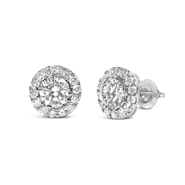 14K White Gold 3.0 Cttw Lab-Grown Diamond Hidden Halo Stud Earrings