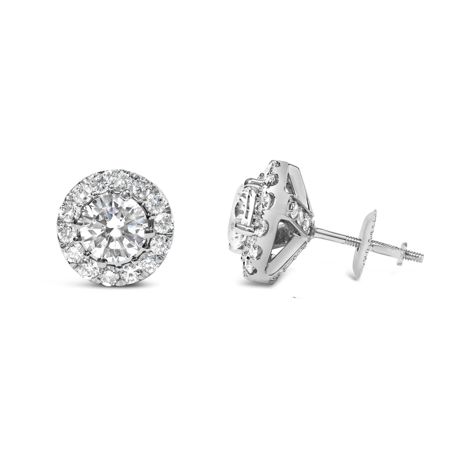 14K White Gold 3.0 Cttw Lab-Grown Diamond Hidden Halo Stud Earrings