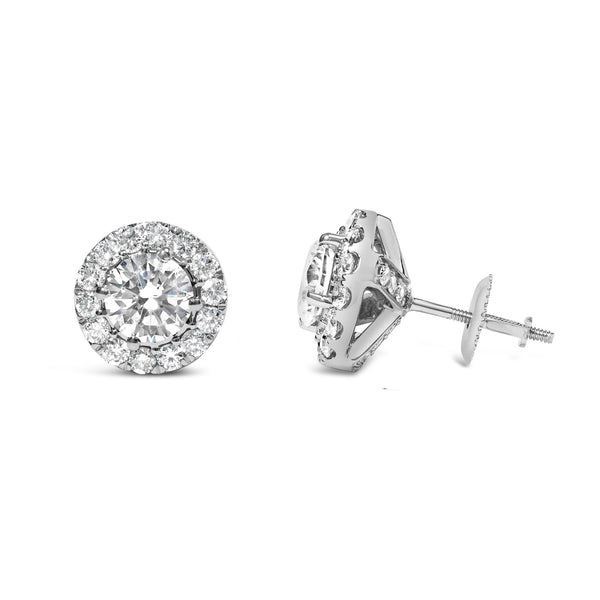 14K White Gold 3.0 Cttw Lab-Grown Diamond Hidden Halo Stud Earrings