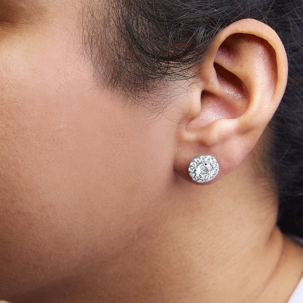 14K White Gold 3.0 Cttw Lab-Grown Diamond Hidden Halo Stud Earrings