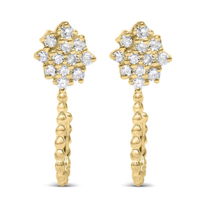 14K Yellow Gold Plated .925 Sterling Silver 1/10 Cttw Diamond Floral Cluster and Beaded Hoop Stud Earrings (H-I Color, I1-I2 Clarity)-1
