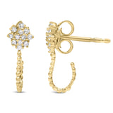 14K Yellow Gold Plated .925 Sterling Silver 1/10 Cttw Diamond Floral Cluster and Beaded Hoop Stud Earrings (H-I Color, I1-I2 Clarity)-3 thumbnail 4