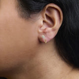 14K Yellow Gold Plated .925 Sterling Silver 1/10 Cttw Diamond Floral Cluster and Beaded Hoop Stud Earrings (H-I Color, I1-I2 Clarity)-2 thumbnail 3