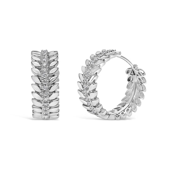 14K white gold hoop earrings with round lab grown diamond stones