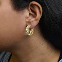14K Yellow Gold Plated .925 Sterling Silver 3/8 Cttw Diamond Pave Pear Link J Hoop Earrings (H-I Color, I1-I2 Clarity)
