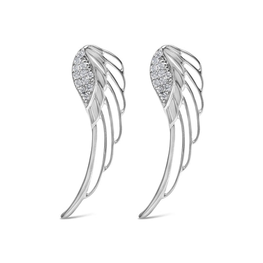 14K white gold angel wing stud earrings with lab grown diamond stones