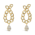 14K yellow gold teardrop dangle earrings with chain link diamond stones